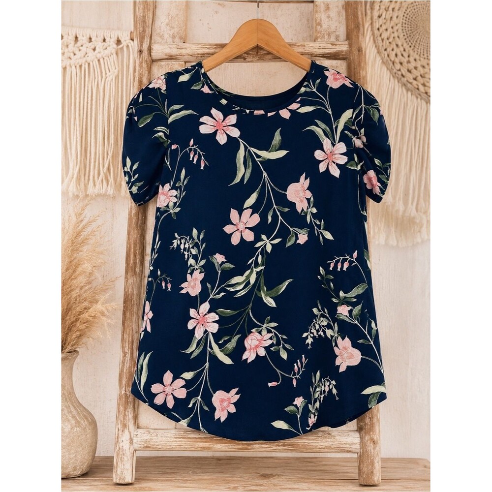 Counterparts Tropical Floral Print‎ Short Sleeve Multicolored Top Size Small